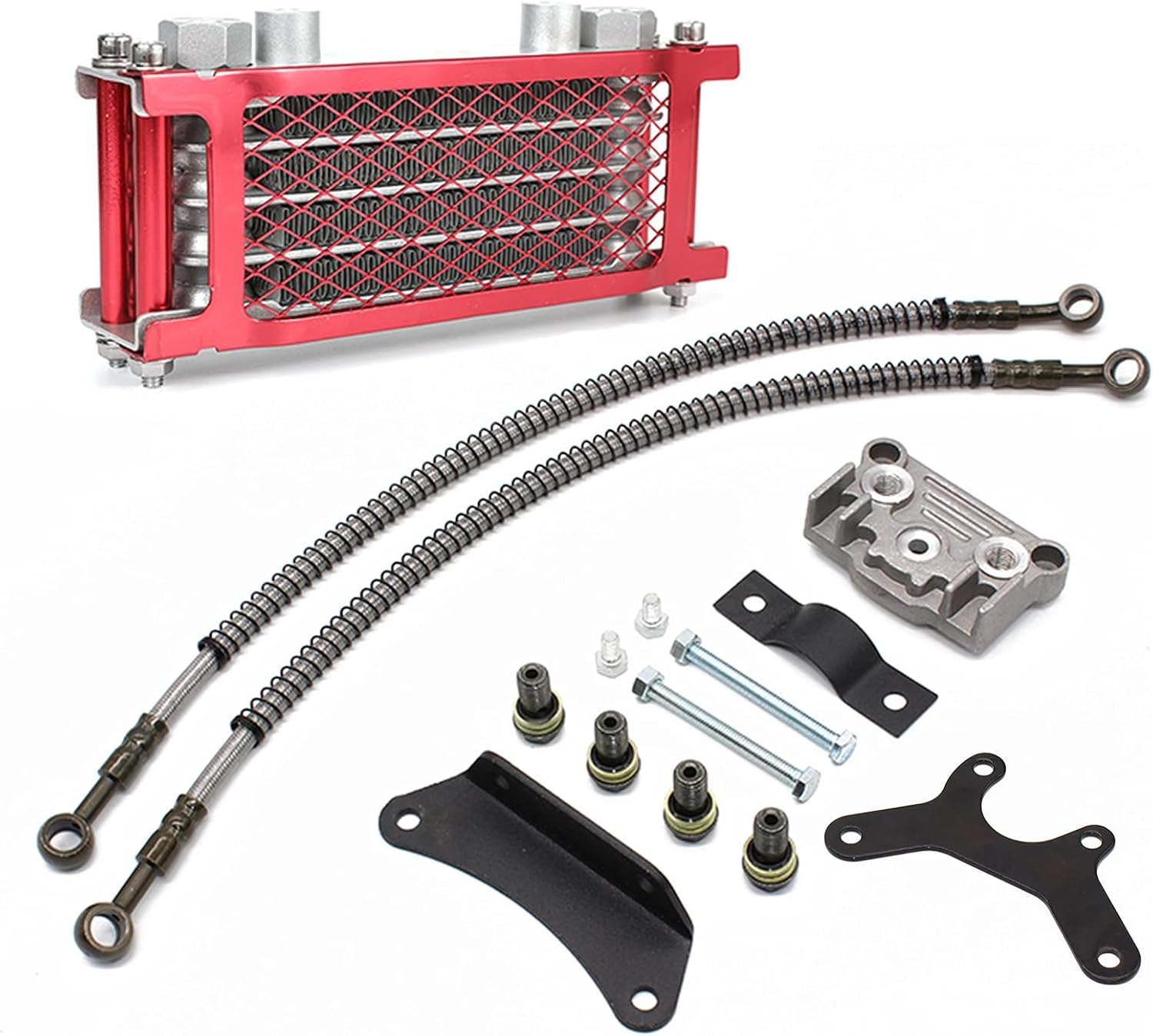 PowerMotor Motorcycle Engine Oil Cooler,Universal Engine Oil Cooling Kit for ATV Pit Bike Motorbike,Dirt Bike Oil Cooler Cooling Engine Radiator Kit Universal for 70cc 110cc 125cc 140cc Motorcycle