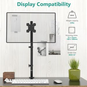 WALI Monitor Arm Mount for Desk, Single Extra Tall Computer Desk Mount, Monitor Bracket Mount Stand Single, up to 32 inch, 22 lbs (M001XL), Black