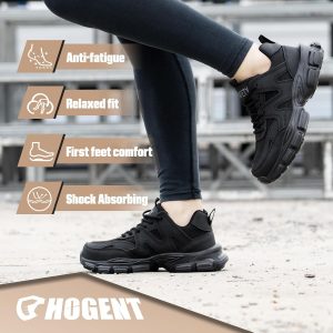 Hogent - Zapatos de puntera de acero para mujer y hombre, anchos, antideslizantes, de trabajo, tenis de punta compuesta, indestructibles, cómodos, de seguridad, tenis para tenis, ligeros