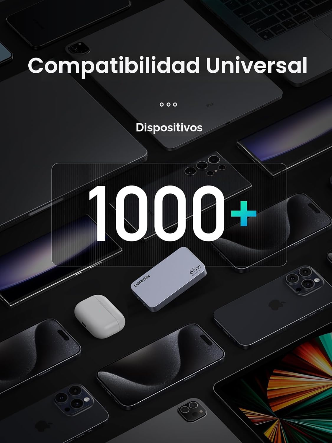 UGREEN Nexode Pro 65W GaN USB C Cargador de Pared Delgado de 3 Puertos, Cargador Compacto Rápido PPS para iPhone Serie 17/16/15, MacBook Air, iPad Pro, Galaxy S25/S24, Pixel 10/9, Steam Deck