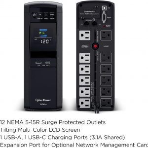 CyberPower CP1500PFCLCD PFC Sinewave UPS Battery Backup and Surge Protector, 1500VA/1000W, 12 Outlets, AVR, Mini Tower, UL Certified