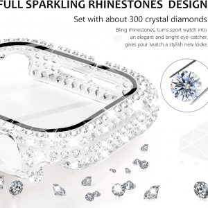 WINGLE Paquete de 2 fundas para Apple Watch Series 11 10 de 1.81 pulgadas, protector de pantalla completo con 300 diamantes de cristal para iWatch 11, 10, 1.811 in, con protector de vidrio templado, color plateado y transparente