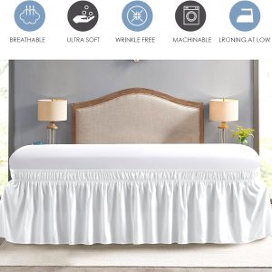 FreshCulture Full Bed Skirt, Elastic Wrap Around Bed Skirt Full Bed, Easy Fit with 18-Inch Tailored Drop, Hotel Quality Dust Ruffle for Full Size Bed, Bed Skirt Full Size (White)