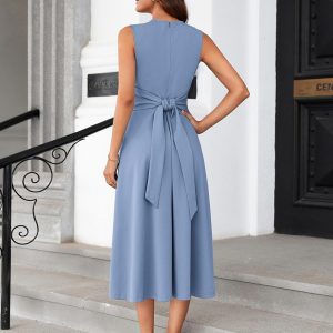 GRACE KARIN Vestido de trabajo de verano 2025 para mujer, sin mangas, cintura atada, elegante, para fiesta de cóctel, corte A, midi, fluido, con bolsillos