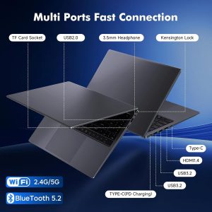 15.6 Inch Laptop Computer, Pentium Gold Processor (Up to 3.4GHz), 8GB RAM, 256GB SSD, 1080P IPS FHD Display, WIFI5, BT5, Type-C, USB 3.2, HDMI, Office Suite, Win11 Laptop for Business & Students