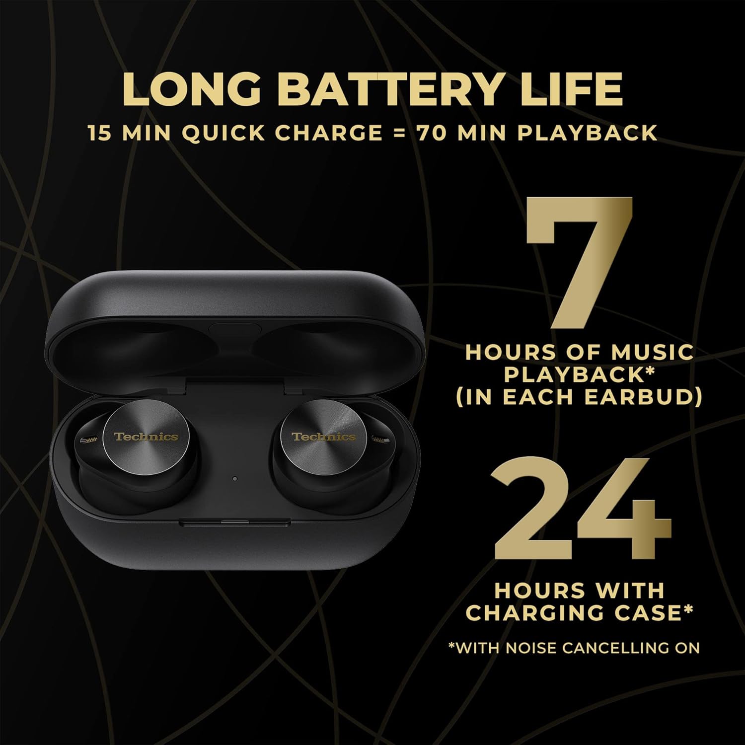 Technics Premium Hi-Fi True Wireless Bluetooth Earbuds with Advanced Noise Cancelling, 3 Device Multipoint Connectivity, Hi-Res Audio + Enhanced Calling Wireless Earbuds - EAH-AZ80-K (Black)