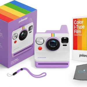 Polaroid Now - Cámara instantánea i-Type de 3ª generación + paquete de 8 películas a color i-Type, morado, paquete de cámara Polaroid con un paño de limpieza de lentes Lumintrail