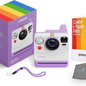 Polaroid Now - Cámara instantánea i-Type de 3ª generación + paquete de 8 películas a color i-Type, morado, paquete de cámara Polaroid con un paño de limpieza de lentes Lumintrail