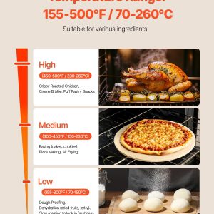 VEVOR Horno de Convección Comercial, 66L/60Qt, Encimera de Horno Convencional de Tamaño Medio, Tostadora de 4 Niveles de 1800W con Puerta Frontal de Vidrio, con Bandejas, Rejillas de Alambre, Guantes