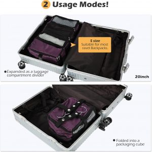 TABITORA Travel Luggage Organizer Hanging Packing Cubes Portable Hanging Shelves Carry on Closet for Suitcase with 2 Hooks,Collapsible(Purple,S)