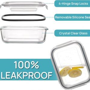 Vtopmart 5Pack 22oz Glass Storage Containers with Lids, Glass Meal Prep Food Container Sets with Snap Airtight Lids for Microwave, Oven, Freezer and Dishwasher, Grey