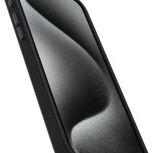 OtterBox iPhone 15 Pro Max Symmetry Series Cactus de cuero para MagSafe, color ceniza negro (negro), se ajusta a MagSafe, ultra suave, bordes elevados para proteger la cámara y la pantalla