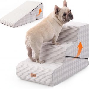 Gardner Pet Dog Stairs for Small Dogs 16.5" H, 2 in 1 Transformable 3-Step Pet Stairs and Ramp, Dog Steps for Couch Bed (13-20 in) Non-Slip Waterproof Cover and CertiPUR-US Certified Foam, Checked