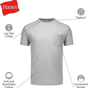 Hanes Men's Pocket T-Shirt Pack, 6-Pack, Cool & Breathable Cotton Tees, Stay-Tucked Undershirts for Men