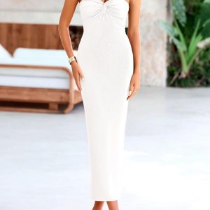 PRETTYGARDEN Women's 2026 Summer Bodycon Maxi Dress Strapless Tube Twist Knot Front Ribbed Knit Slit Cocktail Party Dresses