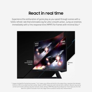 Samsung 27-pulgadas Odyssey G55C Serie QHD 1000R Monitor de juegos curvado, 1ms(MPRT), HDR10, 165Hz, AMD Radeon FreeSync, Cuidado de los ojos, LS27CG552ENXZA