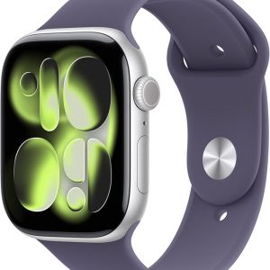 Apple Watch Series 11 [GPS 46mm] Smartwatch with Silver Aluminum Case with Purple Fog Sport Band - M/L. Sleep Score, Fitness Tracker, Health Monitoring, Always-On Display, Water Resistant