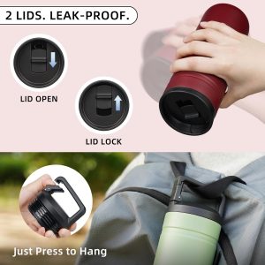 BJPKPK Insulated Water Bottle with 2 Lids,20 oz Double Wall Stainless Steel Vacuum Tumbler Travel Coffee Mug,Wide Mouth Thermal Cup,Cinnabar Red