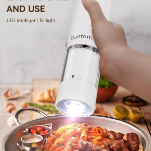 Electric Salt and Pepper Grinder Set with Dual Charging Base, 6 Adjustable Coarseness Levels & External Grind Settings, One-handed Operation Salt and Pepper Mills with LED Light,Black & White