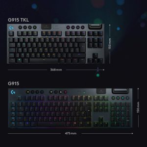 Logitech G915 TKL Tenkeyless Lightspeed Teclado mecánico inalámbrico RGB para juegos, opciones de interruptor de perfil bajo, LIGHTSYNC RGB, soporte inalámbrico y Bluetooth avanzado, táctil (renovado)