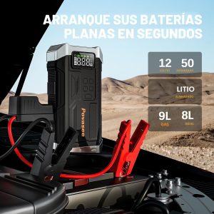[Modelo 2026] Arrancador de 5000 A con compresor de aire, arrancador de coche portátil con inflador de neumáticos de 150 PSI, caja de salto de 12 V con pantalla LCD, linterna, estuche de almacenamiento (hasta 9 L de gasolina/motor diésel de 8L