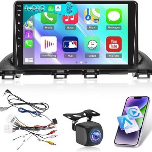 [8 Core Qualcomm 4+64G] for Mazda 3 Axela 2014-2019 Car Radio with Wireless Carplay and Android Auto - 9 Inch 1280 * 720 IPS Touchscreen Android Car Stereo - DSP/GPS/WiFi/SWC + AHD Backup Camera
