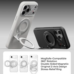 Aulumu G09 Magnetic Ring Grip | Omnidirectional Rotation | MagSafe Compatible | Aluminium Alloy Construction | Stable Dual-Sided Magnetic Attachment | Includes Handle Ring Phone Stand- Black