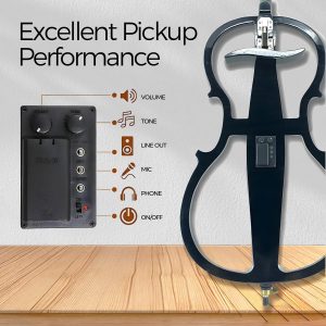 Herrajes eléctricos para violonchelo 4/4 de tamaño completo con bolsa de violonchelo ligera, auriculares, arco, puente, colofonia, violonchelo para adultos principiantes (negro metálico