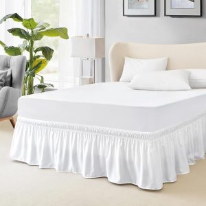 FreshCulture Full Bed Skirt, Elastic Wrap Around Bed Skirt Full Bed, Easy Fit with 18-Inch Tailored Drop, Hotel Quality Dust Ruffle for Full Size Bed, Bed Skirt Full Size (White)