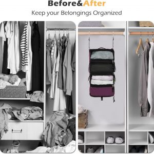 TABITORA Travel Luggage Organizer Hanging Packing Cubes Portable Hanging Shelves Carry on Closet for Suitcase with 2 Hooks,Collapsible(Purple,S)