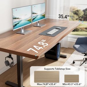 HUANUO Standing Desk Frame with 220lbs Powerful Brushless Motor, Thick T-Shaped Adjustable Desk Legs Made of Automotive-Grade Steel, for Max 75″ x 35″ Desktop, for Home Office, Black Frame Only