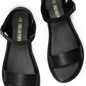 DREAM PAIRS Women's Ankle Strap Flat Sandals Open Toes One Band Buckle Summer Dressy Sandals