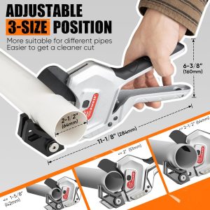 PINOZE PVC Pipe Cutter, 3-Gear Adjustable Cut up to 2-1/2”, Ratchet Pipe Cutter Tool Heavy-Duty for PVC, PPR, PE, PEX, Plastic Hoses & Plumbing Pipes with Teflon Coated SK5 Blade