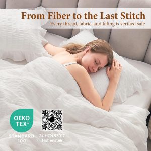 JOLLYVOGUE White Comforter Full Size, 3 Pieces Seersucker Lightweight Full Size Bedding, All Season Fluffy Microfiber Bedding Comforter Set with 1 Ruffle Comforter and 2 Ruffle Pillowshams