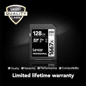 Lexar 128GB (2-Pack) Professional 1667x SD Card, UHS-II, C10, U3, V60, Full HD, 4K, Up To 250MB/s Read SDXC Memory Card, for Professional Photographer, Videographer, Enthusiast (LSD128CBNA16672)
