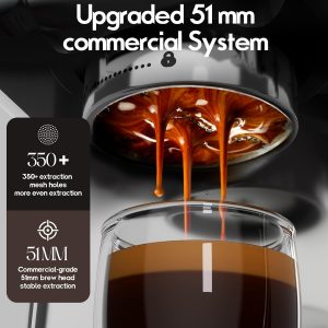 20-Bar Espresso Machine for Home Barista, Built-In Steam Wand for Latte & Cappuccino, Stainless Steel Professional Coffee Machine with Visible Pressure Guagem, Powder Press and Milk Frothing Pitcher