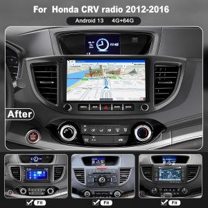4G+64G Car Radio for Honda CRV 2012 2013 2014 2015 2016, 9 Inch IPS Touch Screen CRV Stereo with Carplay&Android Auto,Blutooth& GPS Navigation, Back-up Camera&FM Radio