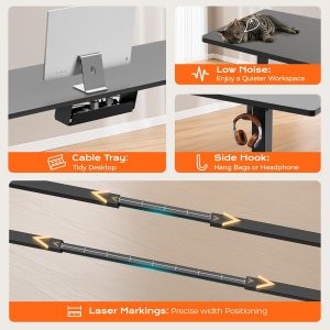 Huuger Dual Motor Electric Standing Desk Frame, Sit Stand up Desk Leg for 47.2” to 86.6” Desktop, Computer Desk Leg with Cable Tray, 3 Memory Height Presets, 2 Hooks, Black Frame Only