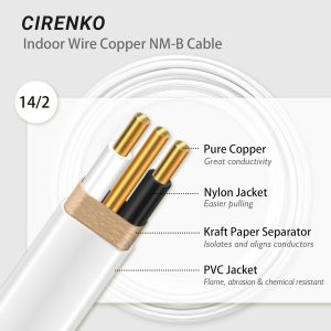 14/2 NM-B Cable 100 FT – UL Listed Residential Indoor Electrical Wire with Ground, Solid Bare Copper, 600V