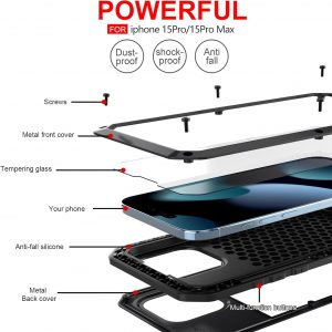 Marrkey for iPhone 13 Pro Max Case,360 Full Body Protective Cover Heavy Duty Shockproof Tough Armour Aluminum Metal Case with Silicone Built-in Screen Protector for iPhone 13 Pro Max 6.7" - Black