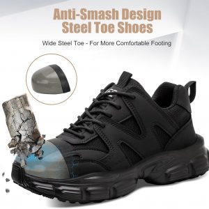 Hogent - Zapatos de puntera de acero para mujer y hombre, anchos, antideslizantes, de trabajo, tenis de punta compuesta, indestructibles, cómodos, de seguridad, tenis para tenis, ligeros