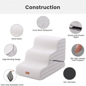 Gardner Pet Dog Stairs for Small Dogs 16.5" H, 2 in 1 Transformable 3-Step Pet Stairs and Ramp, Dog Steps for Couch Bed (13-20 in) Non-Slip Waterproof Cover and CertiPUR-US Certified Foam, Checked