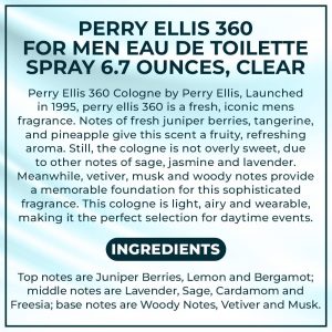 Perry Ellis 360 For Men Eau De Toilette Spray 6.7 Ounces, clear