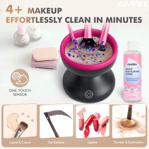 Alyfini Máquina limpiadora de brochas de maquillaje eléctrica, potente fricción que elimina los residuos en el juego de brochas de maquillaje, esponjas y polvo, limpieza eficiente, lavadora giratoria