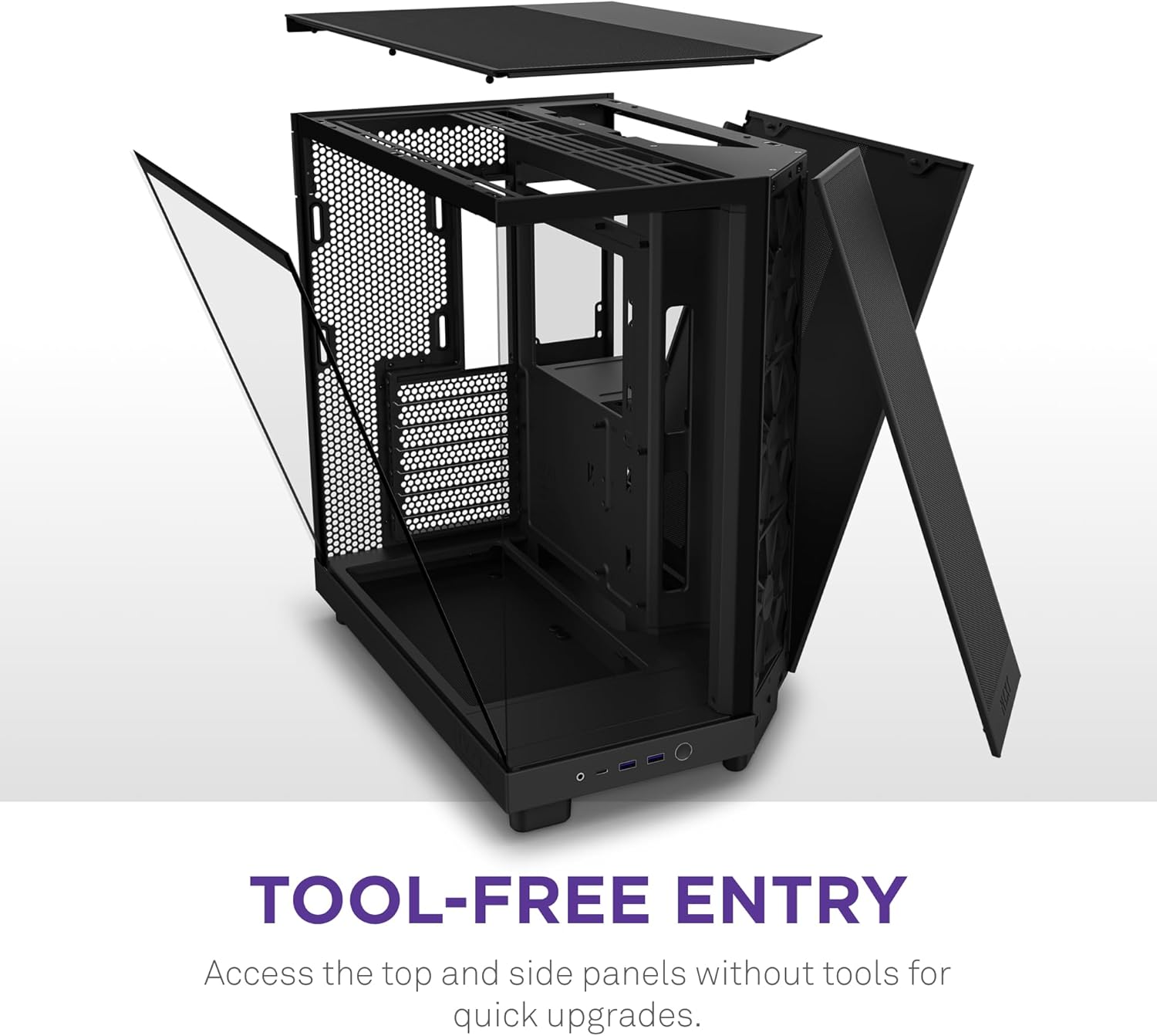 NZXT H6 Flow | CC-H61FB-01 | Compact Dual-Chamber Mid-Tower Airflow Case | Panoramic Glass Panels | High-Performance Airflow Panels | Includes 3 x 120mm Fans | Cable Management | Black