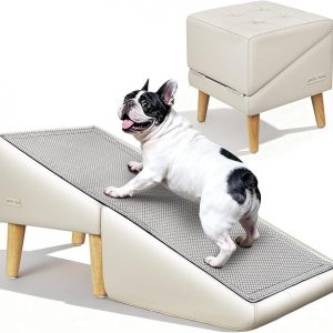 Dog Stairs for Small Dogs and Cats 16" H - with Encrypted Dot-Grip Non-Slip Surface, 2-in-1 Pet Ramp & Steps for Bed/Couch, Foldable Split Ottoman with Solid Wood Frame, Sturdy & Portable for Puppies