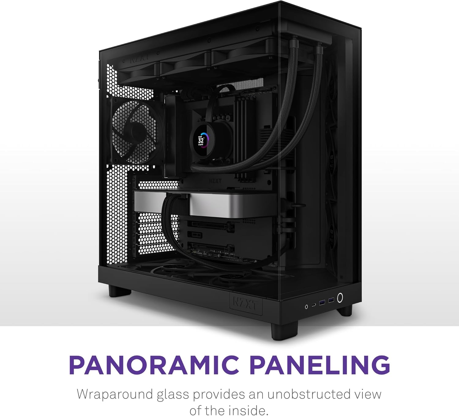 NZXT H6 Flow | CC-H61FB-01 | Compact Dual-Chamber Mid-Tower Airflow Case | Panoramic Glass Panels | High-Performance Airflow Panels | Includes 3 x 120mm Fans | Cable Management | Black