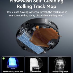 NARWAL Flow 2 Robot Vacuum and Mop Combo, 31,000Pa Suction, FlowWash Self-Cleaning Mop, AI Object Recognition, Self-Emptying & Refilling, 212℉ Hot Water Mop Washing & Drying, Tangle-Free Design