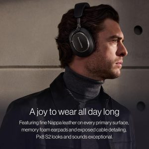 Bowers & Wilkins Px8 S2 Wireless Over-Ear Headphones, Active Noise Cancelling & Transparency Mode, High-Res Playback, 30H Playtime with Quick Charge Support, Bluetooth Headphones, Onyx Black