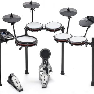 Alesis Nitro Max Kit - Juego de batería eléctrica de 10 piezas con almohadillas de malla silenciosas, caja de doble zona de 10 pulgadas, Bluetooth, más de 440 sonidos, Drumeo, USB MIDI, pedal de bombo
